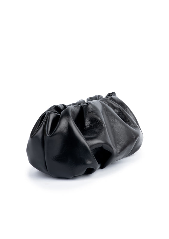 Black leather clutch bag on a white background