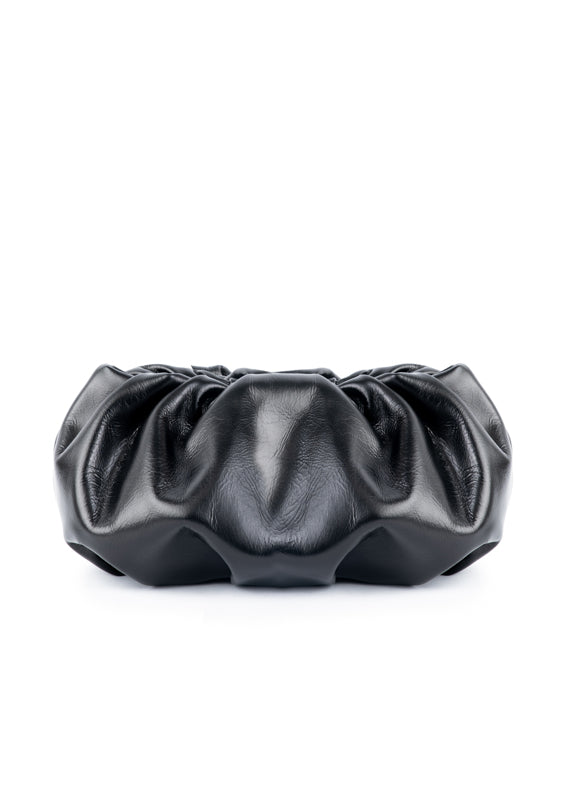Black leather pleated headband on a white background