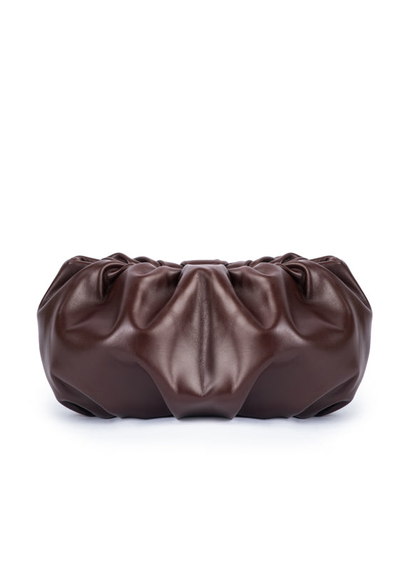 Bordeaux Brown leather clutch bag on a white background